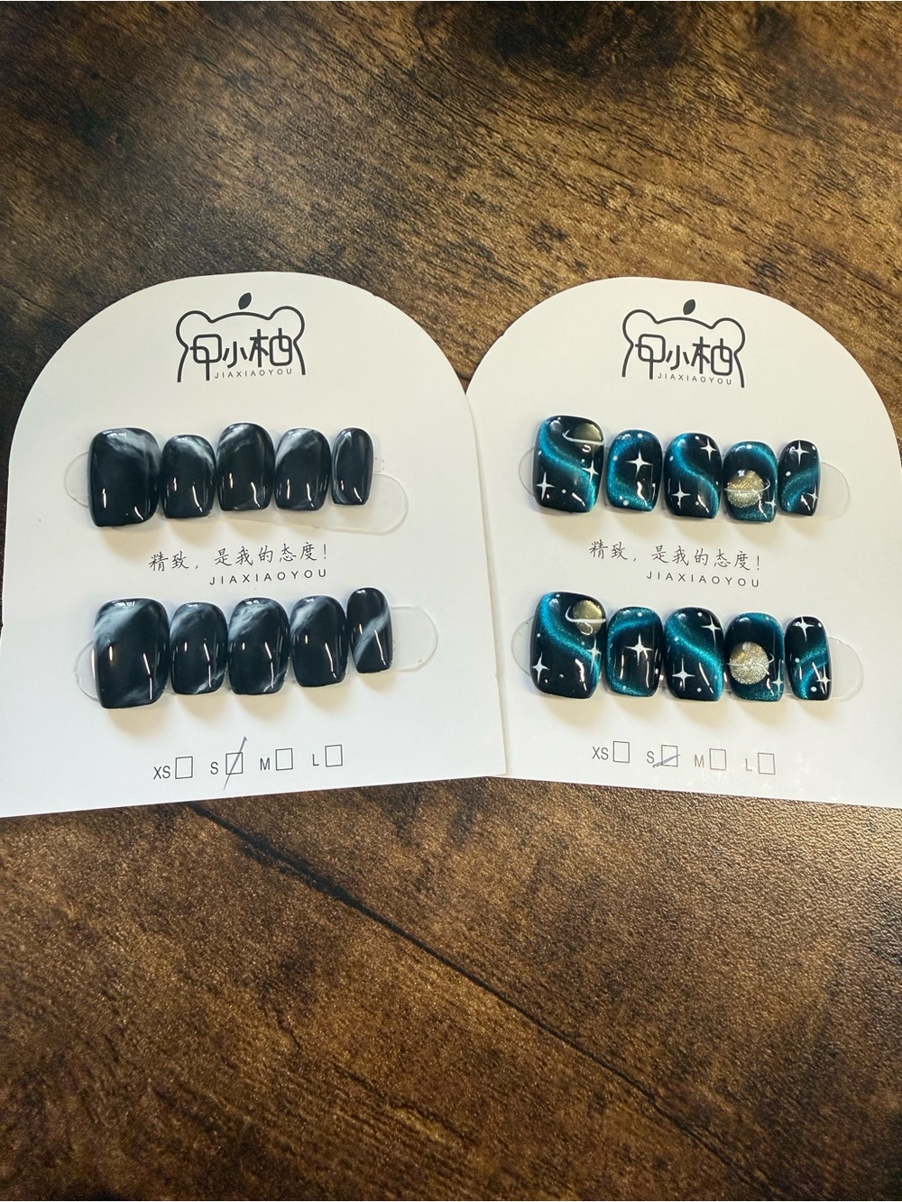 2 set Press On Nails - Blue Galaxy and Black Marble